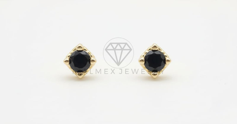 Arete de Lujo - 106527 - Broquel CZ Negra - Oro Laminado 18K