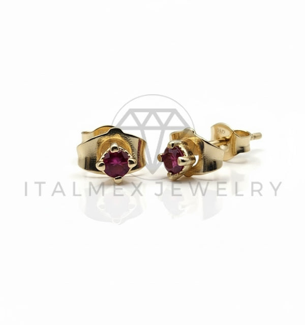 Arete de Lujo - 106528 - Broquel CZ Rosa - Oro Laminado 18K
