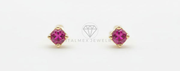 Arete de Lujo - 106528 - Broquel CZ Rosa - Oro Laminado 18K