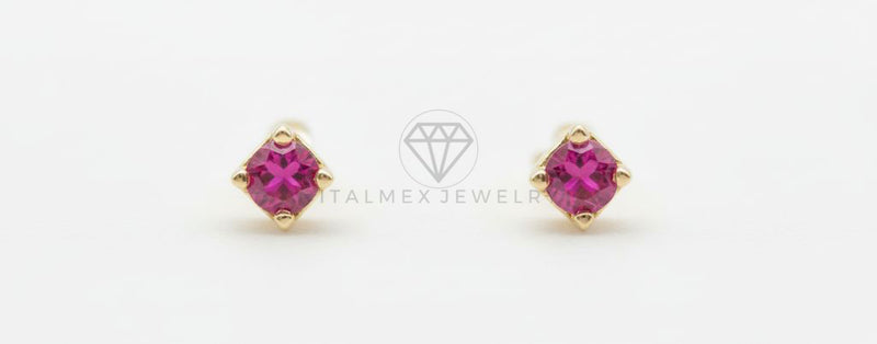 Arete de Lujo - 106528 - Broquel CZ Rosa - Oro Laminado 18K
