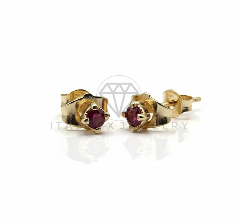 Arete de Lujo - 106528 - Broquel CZ Rosa - Oro Laminado 18K