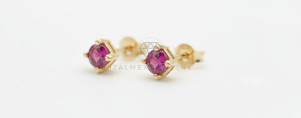 Arete de Lujo - 106528 - Broquel CZ Rosa - Oro Laminado 18K