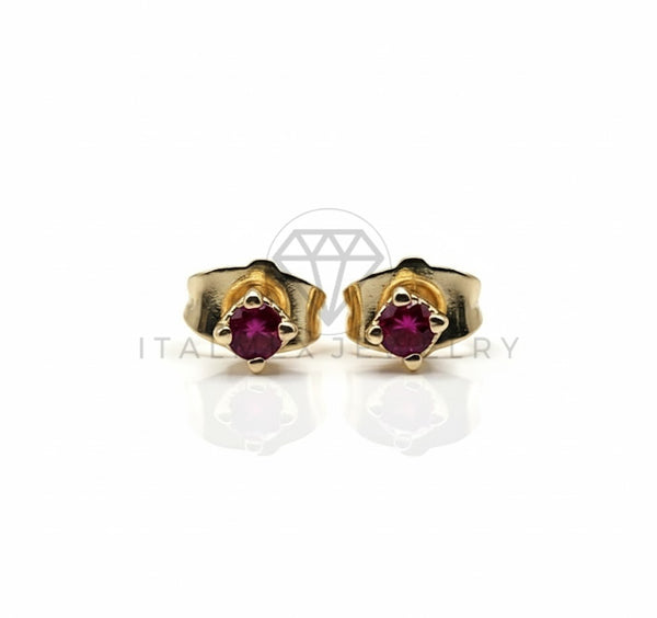 Arete de Lujo - 106528 - Broquel CZ Rosa - Oro Laminado 18K