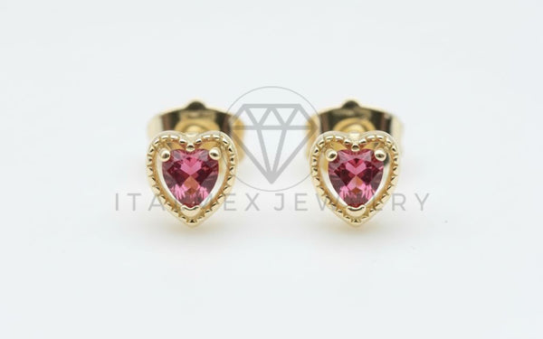 Arete de Lujo - 106529 - Broquel Corazon CZ Clara y Rosa - Oro Laminado 18K