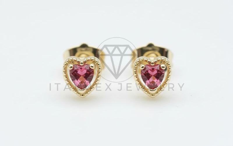 Arete de Lujo - 106529 - Broquel Corazon CZ Clara y Rosa - Oro Laminado 18K