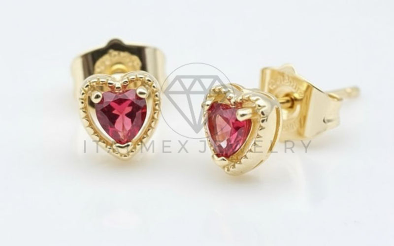 Arete de Lujo - 106529 - Broquel Corazon CZ Clara y Rosa - Oro Laminado 18K
