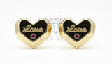 Arete de Lujo - 106530 - Broquel Corazon "Love" con CZ Rosa - Oro Laminado 18K
