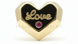 Arete de Lujo - 106530 - Broquel Corazon "Love" con CZ Rosa - Oro Laminado 18K
