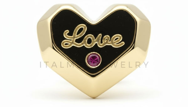 Arete de Lujo - 106530 - Broquel Corazon "Love" con CZ Rosa - Oro Laminado 18K