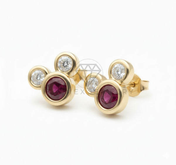 Arete de Lujo - 106532 - Broquel Inspirado Mickey CZ Clara y Rosa - Oro Laminado 18K