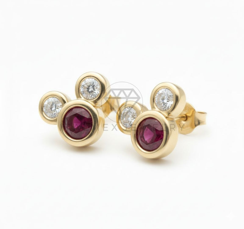 Arete de Lujo - 106532 - Broquel Inspirado Mickey CZ Clara y Rosa - Oro Laminado 18K