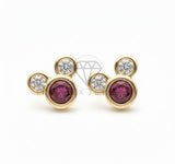 Arete de Lujo - 106532 - Broquel Inspirado Mickey CZ Clara y Rosa - Oro Laminado 18K