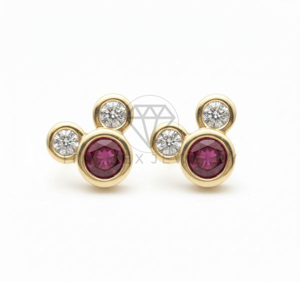Arete de Lujo - 106532 - Broquel Inspirado Mickey CZ Clara y Rosa - Oro Laminado 18K