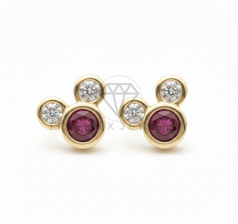 Arete de Lujo - 106532 - Broquel Inspirado Mickey CZ Clara y Rosa - Oro Laminado 18K