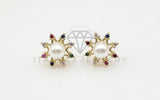 Arete de Lujo - 106534 - Broquel Perla con CZ Colores - Oro Laminado 18K