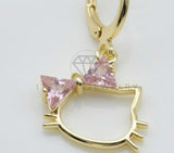 Arete de Lujo - 106535 - Huggie Inspirado Hello Kitty CZ Rosa - Oro Laminado 18K