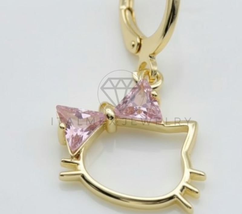 Arete de Lujo - 106535 - Huggie Inspirado Hello Kitty CZ Rosa - Oro Laminado 18K