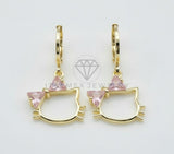 Arete de Lujo - 106535 - Huggie Inspirado Hello Kitty CZ Rosa - Oro Laminado 18K