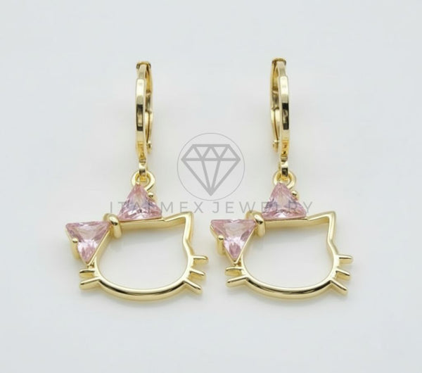Arete de Lujo - 106535 - Huggie Inspirado Hello Kitty CZ Rosa - Oro Laminado 18K