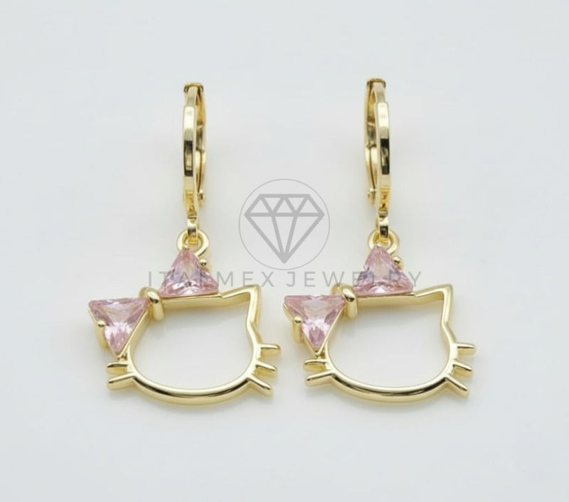 Arete de Lujo - 106535 - Huggie Inspirado Hello Kitty CZ Rosa - Oro Laminado 18K
