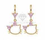 Arete de Lujo - 106535 - Huggie Inspirado Hello Kitty CZ Rosa - Oro Laminado 18K