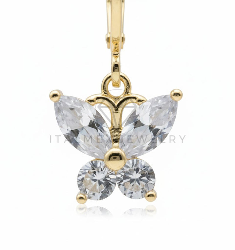 Arete de Lujo - 106536 - Huggie Mariposa CZ Clara - Oro Laminado 18K