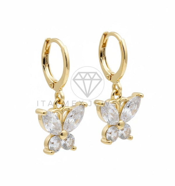 Arete de Lujo - 106536 - Huggie Mariposa CZ Clara - Oro Laminado 18K