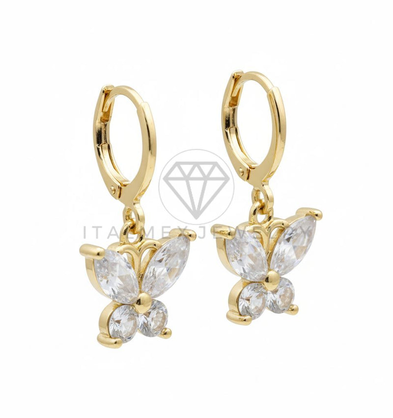 Arete de Lujo - 106536 - Huggie Mariposa CZ Clara - Oro Laminado 18K