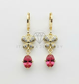 Arete de Lujo - 106537 - Huggie Mariposa y Óvalo CZ Clara y Rosa - Oro Laminado 18K