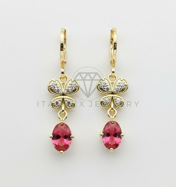 Arete de Lujo - 106537 - Huggie Mariposa y Óvalo CZ Clara y Rosa - Oro Laminado 18K