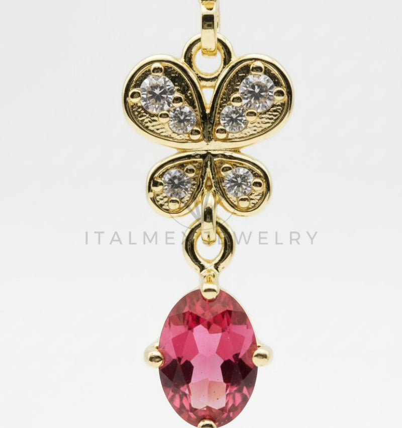 Arete de Lujo - 106537 - Huggie Mariposa y Óvalo CZ Clara y Rosa - Oro Laminado 18K