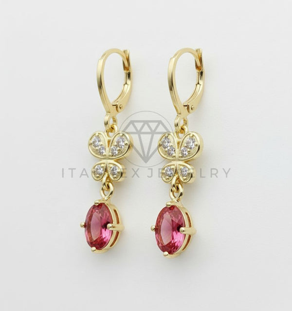 Arete de Lujo - 106537 - Huggie Mariposa y Óvalo CZ Clara y Rosa - Oro Laminado 18K