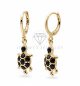 Arete de Lujo - 106538 - Huggie Tortuga CZ Negra - Oro Laminado 18K