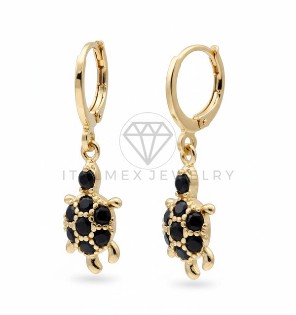 Arete de Lujo - 106538 - Huggie Tortuga CZ Negra - Oro Laminado 18K