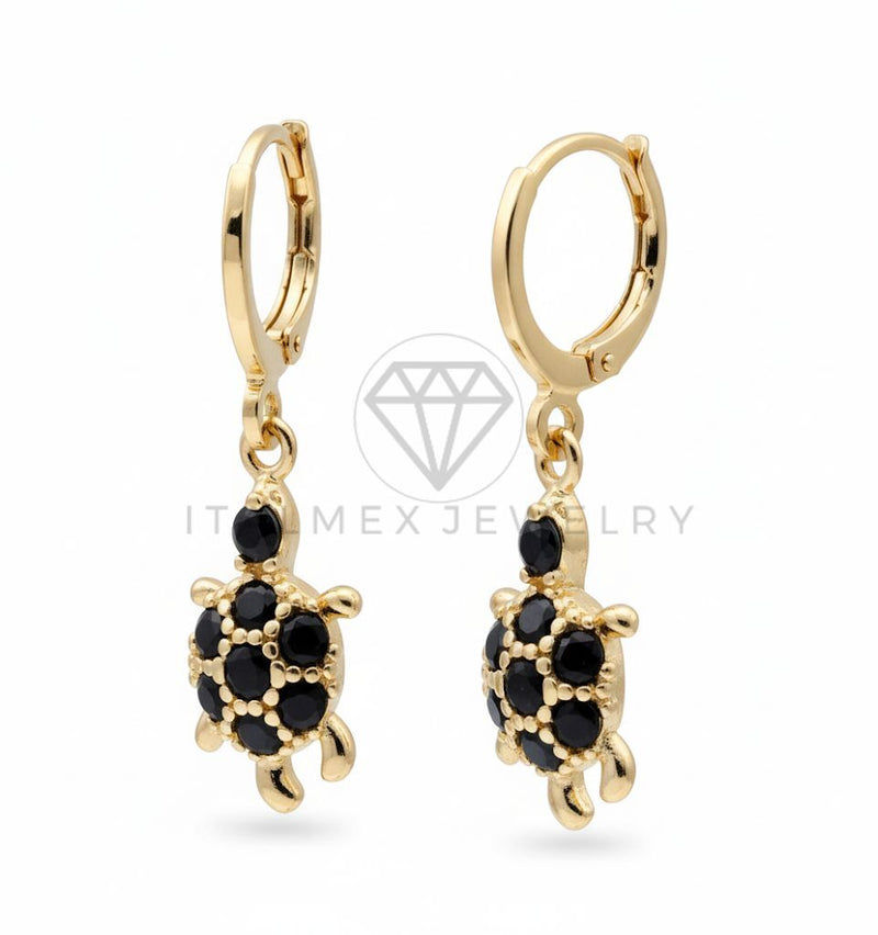 Arete de Lujo - 106538 - Huggie Tortuga CZ Negra - Oro Laminado 18K