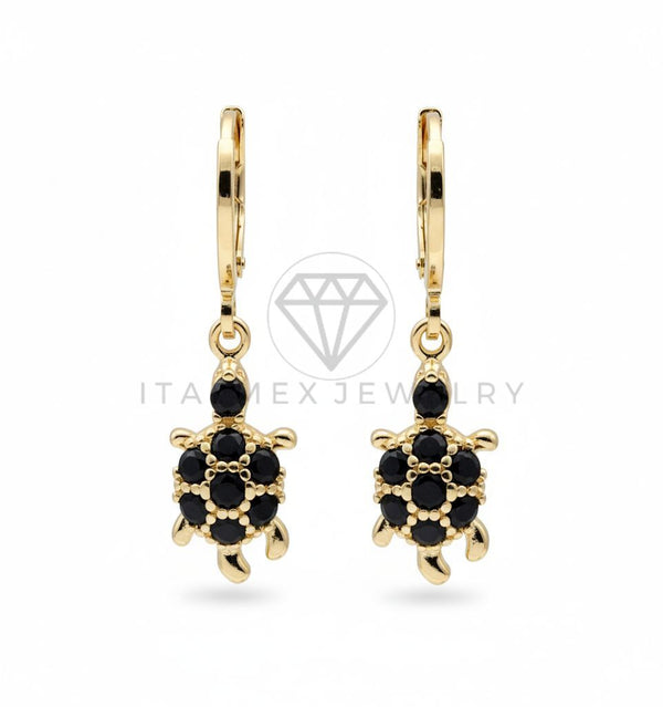 Arete de Lujo - 106538 - Huggie Tortuga CZ Negra - Oro Laminado 18K
