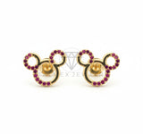 Arete de Lujo - 106539 - Broquel Estilo Mickey CZ Rosa - Oro Laminado 18K