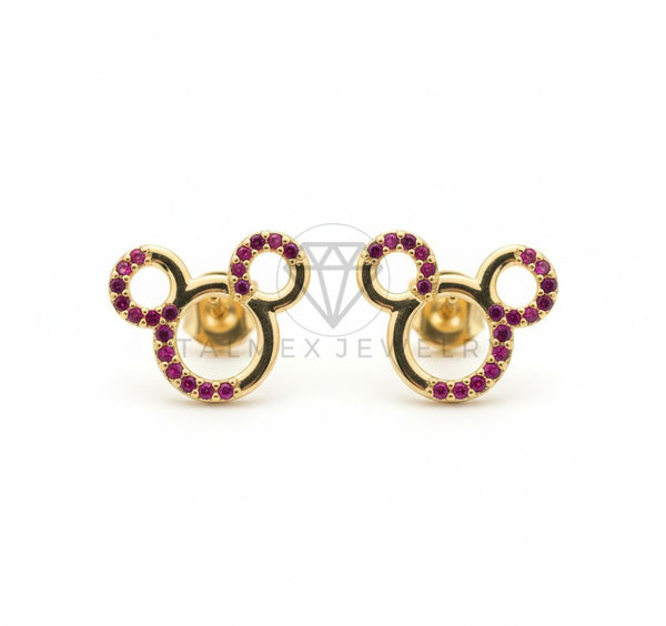 Arete de Lujo - 106539 - Broquel Estilo Mickey CZ Rosa - Oro Laminado 18K