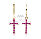 Arete de Lujo - 106541 - Huggie Cruz CZ Rosa - Oro Laminado 18K