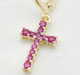 Arete de Lujo - 106541 - Huggie Cruz CZ Rosa - Oro Laminado 18K