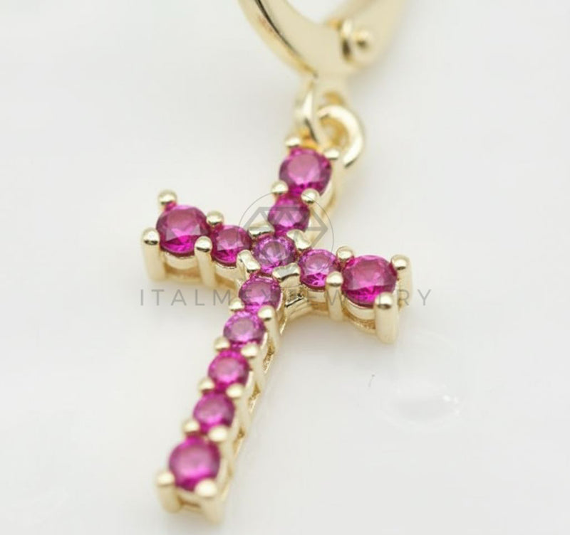 Arete de Lujo - 106541 - Huggie Cruz CZ Rosa - Oro Laminado 18K