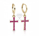 Arete de Lujo - 106541 - Huggie Cruz CZ Rosa - Oro Laminado 18K