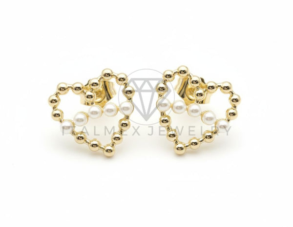 Arete de Lujo - 106543 - Broquel Corazon con Perlas - Oro Laminado 18K