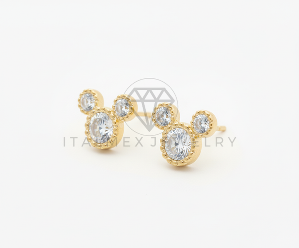 Arete de Lujo - 106542 - Broquel Inspirado Mickey CZ Clara - Oro Laminado 18K