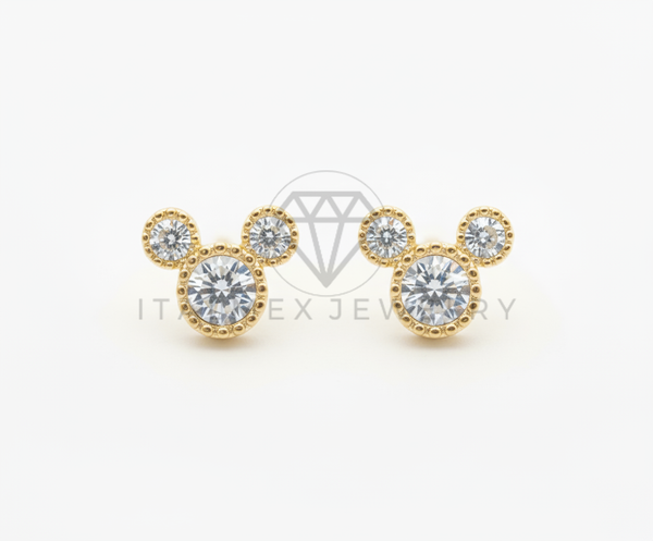 Arete de Lujo - 106542 - Broquel Inspirado Mickey CZ Clara - Oro Laminado 18K