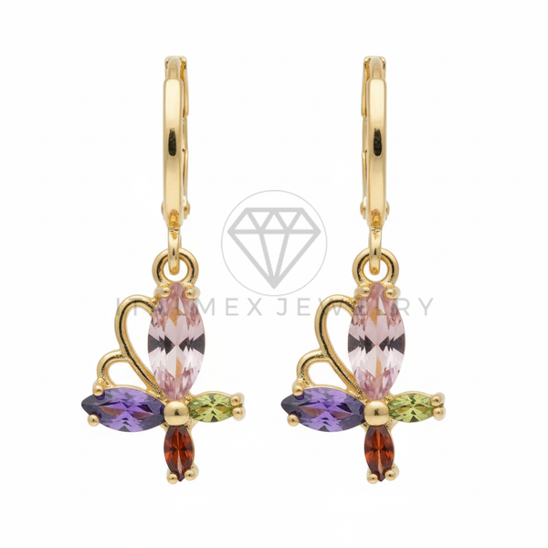 Arete de Lujo - 106544 - Huggie Mariposa CZ Colores - Oro Laminado 18K