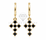 Arete de Lujo - 106545 - Huggie Cruz CZ Negra - Oro Laminado 18K