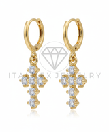 Arete de Lujo - 106546 - Huggie Cruz CZ Clara - Oro Laminado 18K
