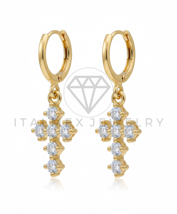 Arete de Lujo - 106546 - Huggie Cruz CZ Clara - Oro Laminado 18K