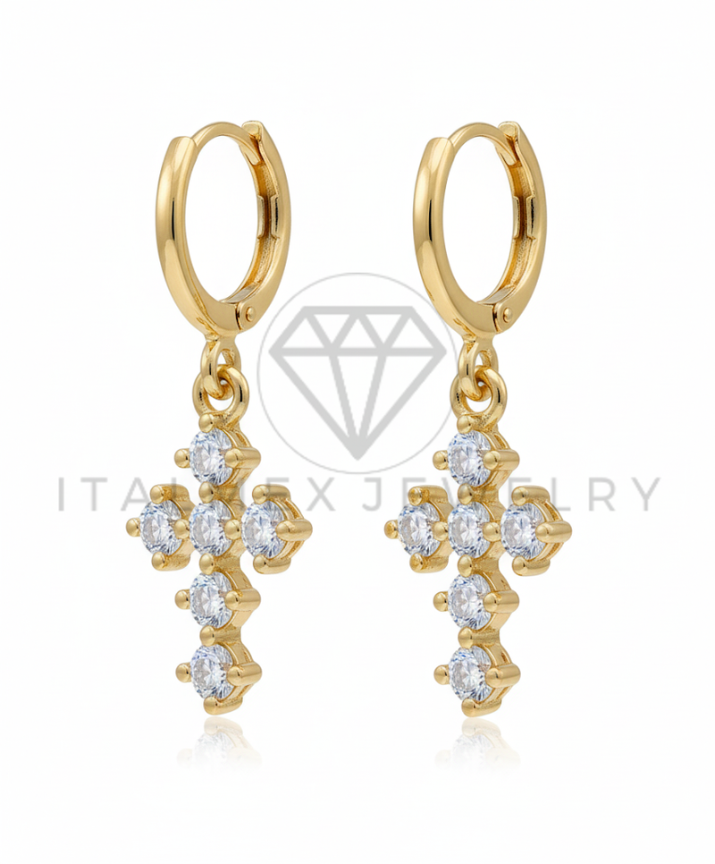 Arete de Lujo - 106546 - Huggie Cruz CZ Clara - Oro Laminado 18K
